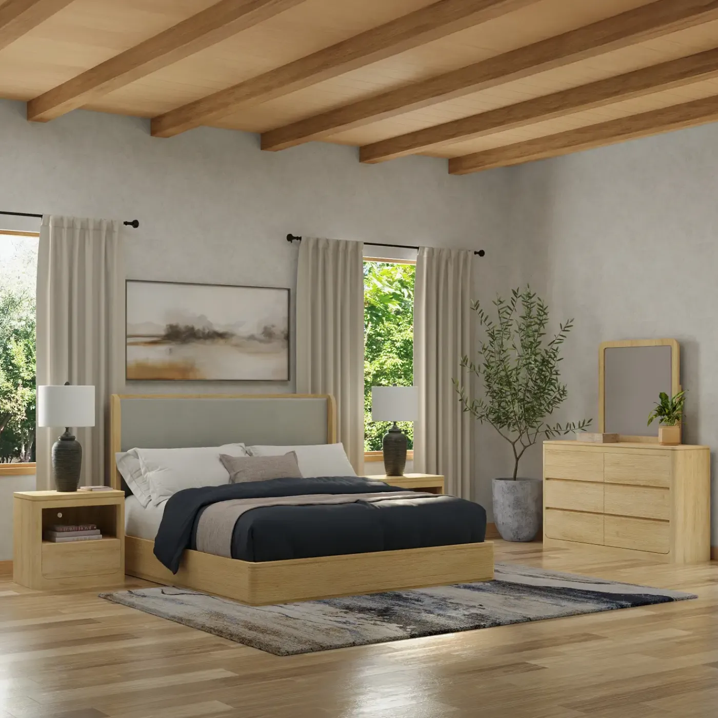 New Aiden California King Bed, Dresser, Mirror, Night Stand All Modern Living Items|Bedroom