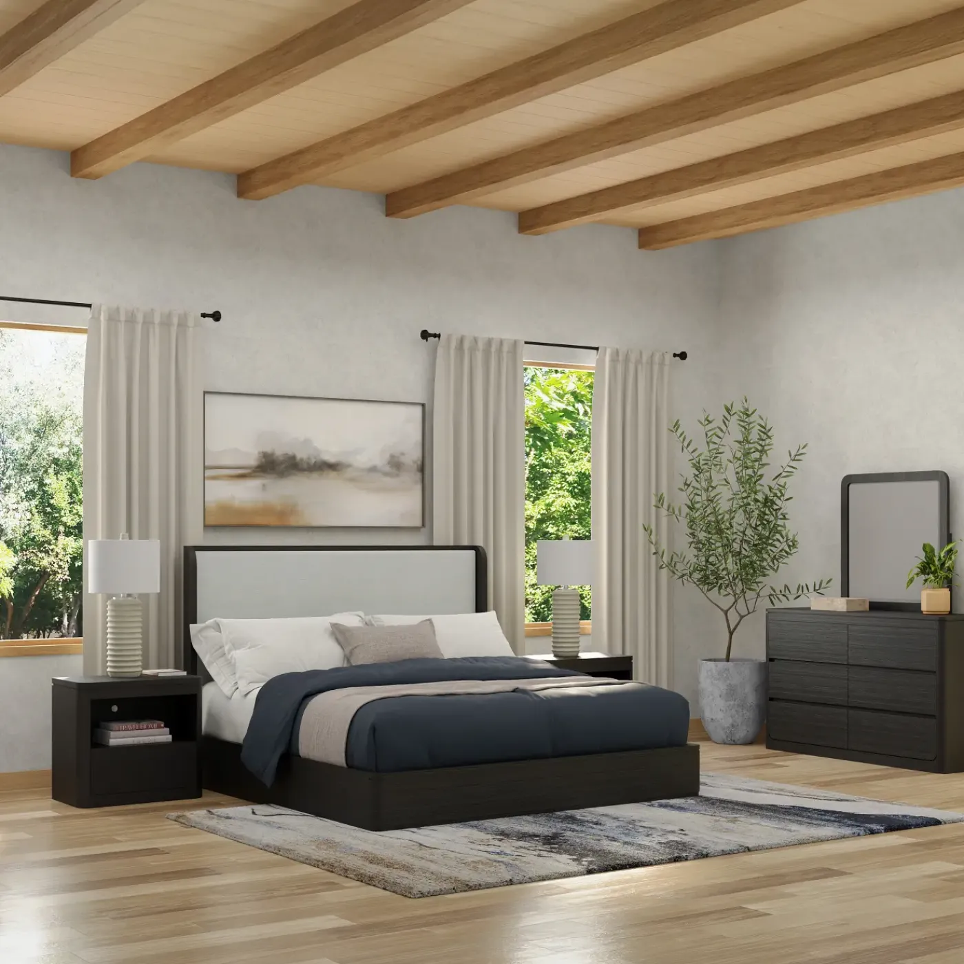 New Aiden Califronia King Bed, Dresser, Mirror, Night Stand All Modern Living Items|Bedroom