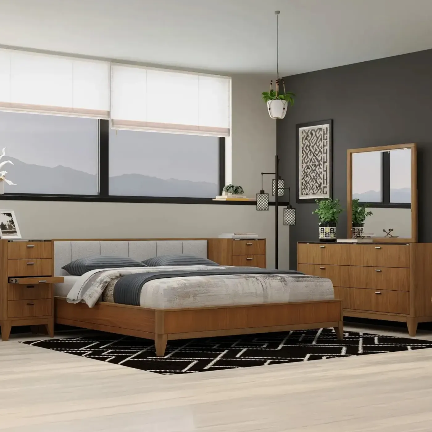 Outlet Amalie California King Bed Wall Bed With Piers, Dresser, Mirror All Modern Living Items|Bedroom