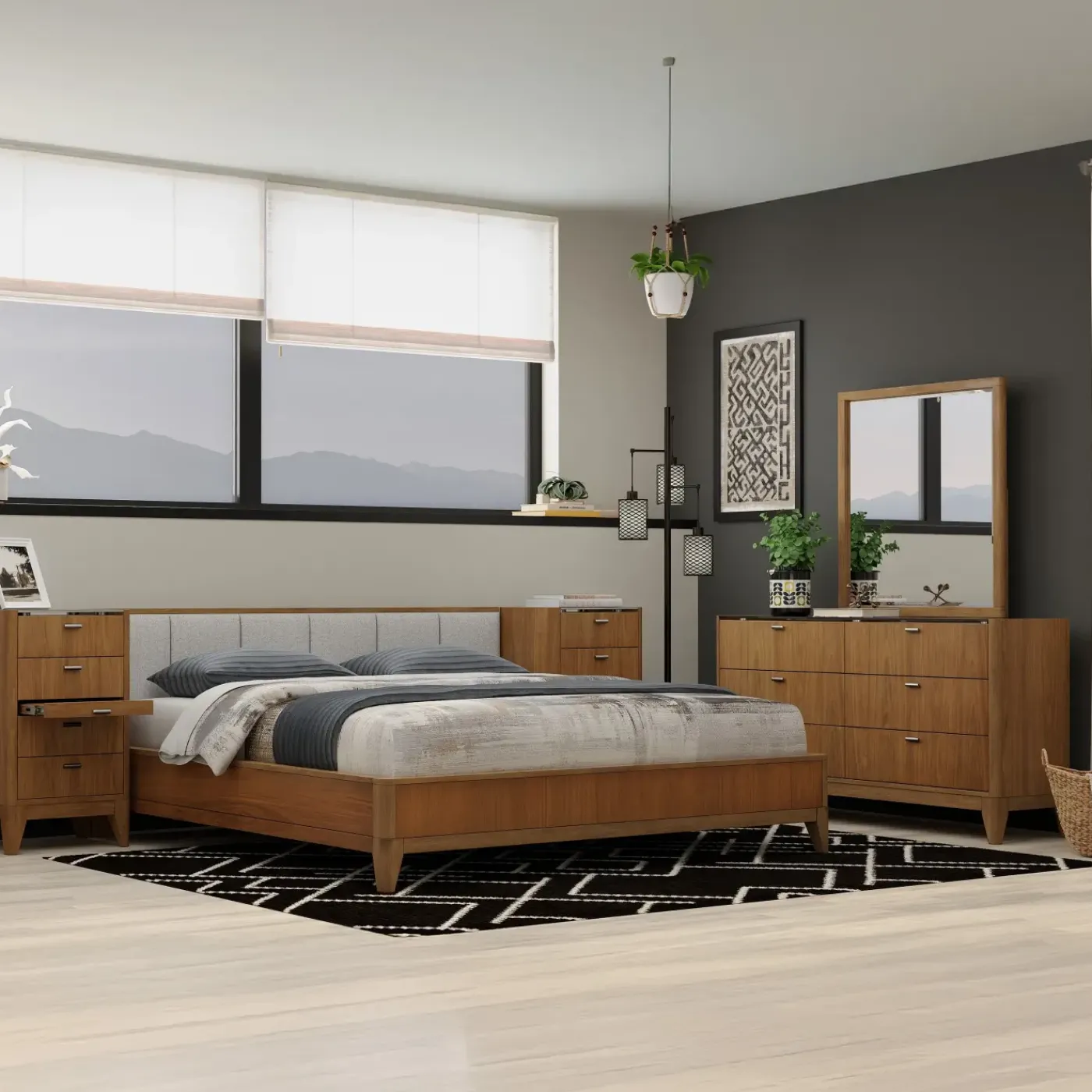 Hot Amalie Eastern King Wall Bed With 2 Piers, Dresser, Mirror All Modern Living Items|Bedroom