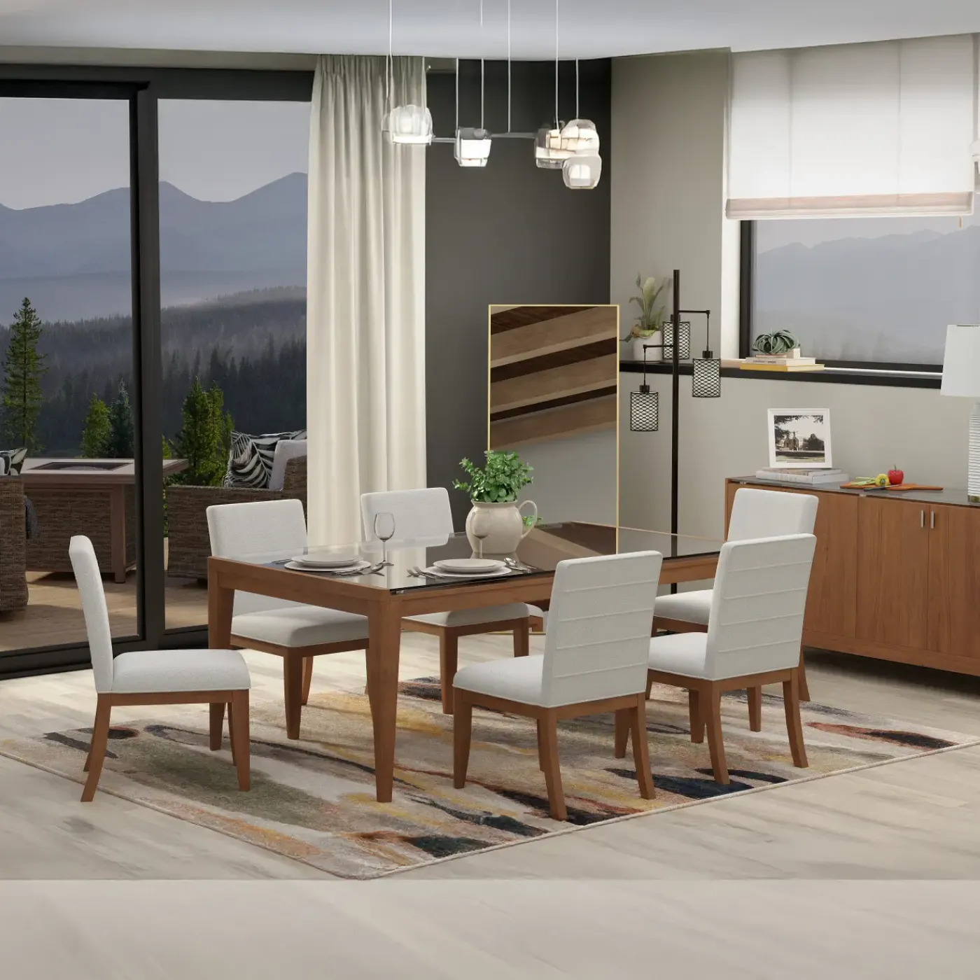 Clearance Amalie 7pc: Dining Table And 6 Upholstered Chairs Dining|Dining Room Sets