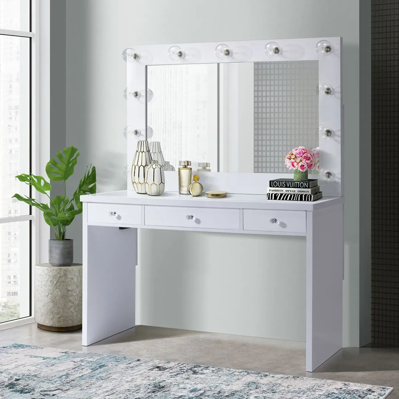 Amelia 3 Drawer Vanity with Lighted Mirror Vanities|Kids Desks & Chairs