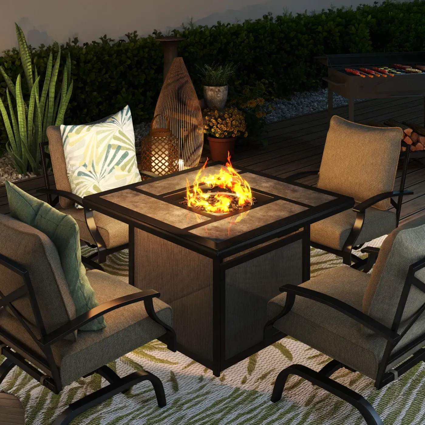 Sale Arrowhead 5pc Fire Chat Group: Firepit & 4 Motion Chairs Outdoor Seating|Outdoor Furniture Sets