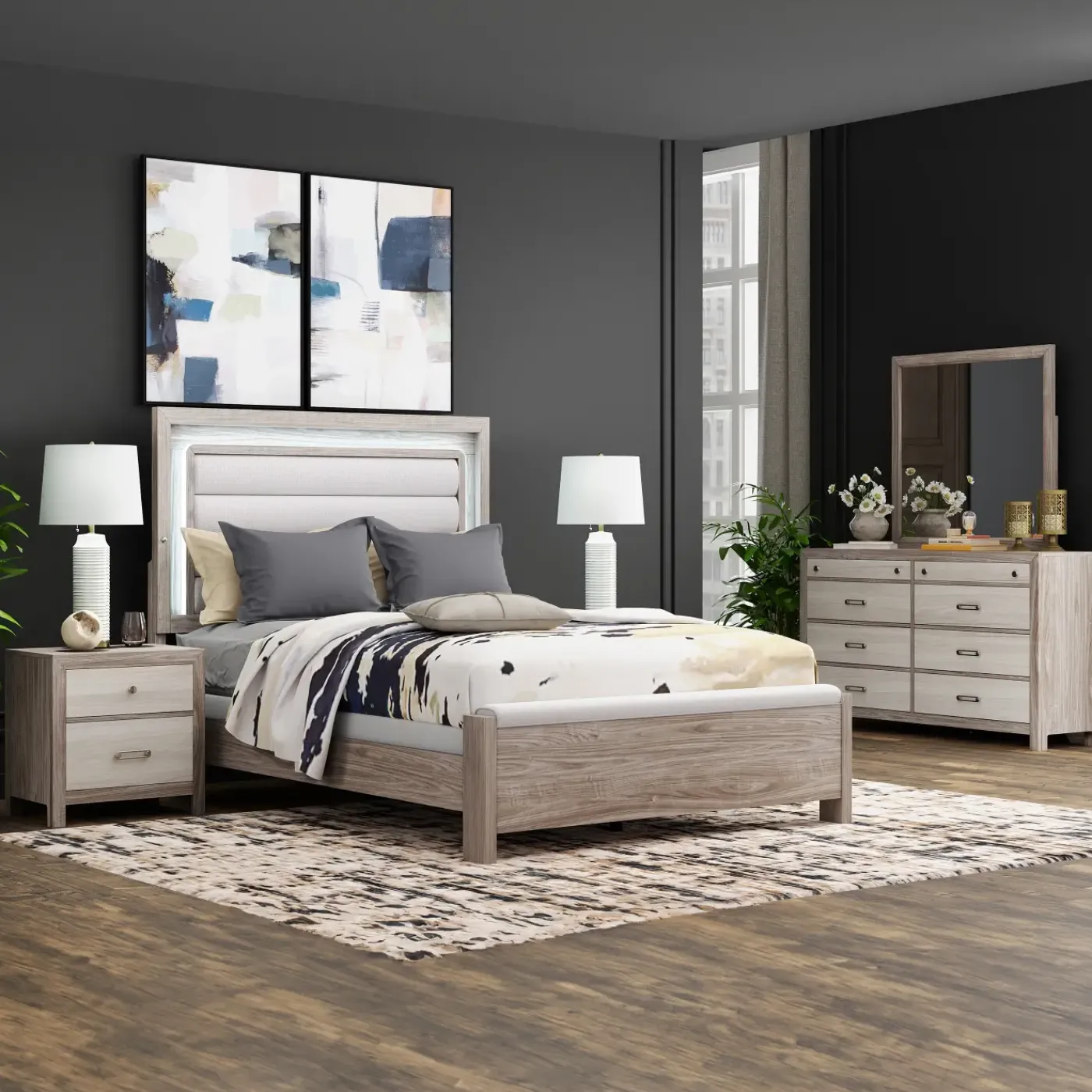 Outlet Avery Bedroom Set with LED Lighting Bedroom Sets