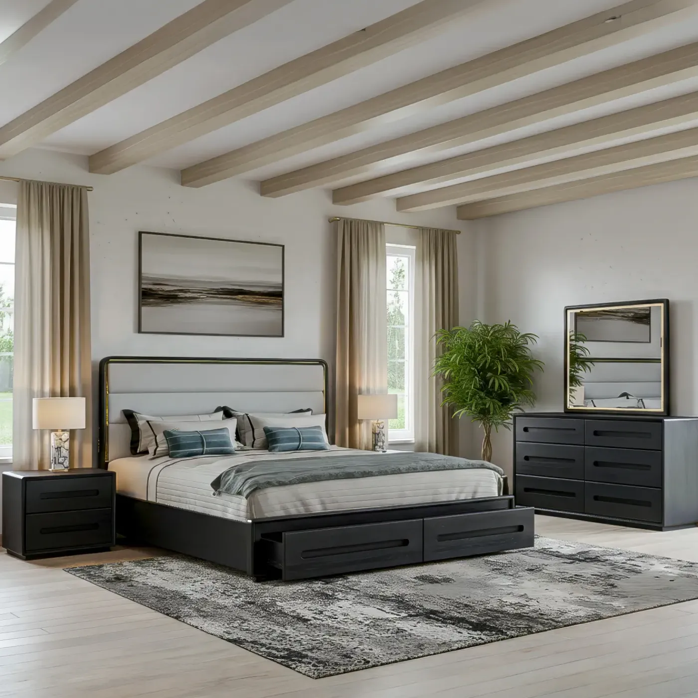 Outlet Becket Storage Bedroom Set-New! Queen Storage Bed, Dresser, Mirror, Nightstand Bedroom Sets
