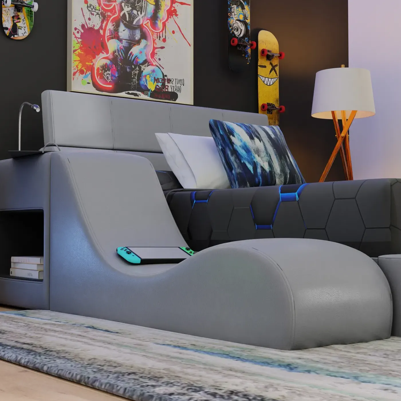 Blaine Modular Full Bed with Built-in Nightstand, Lounge Chair & Bookcase Full Beds|Kids Beds & Headboards
