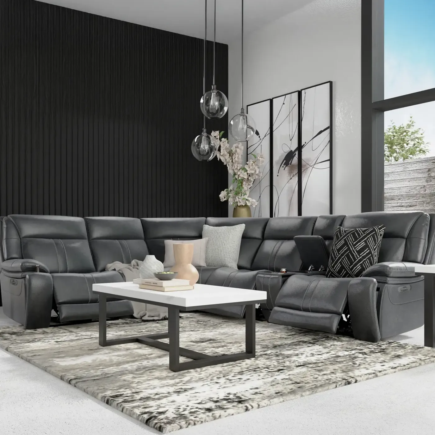 Hot Blockbuster 6pc Immersive Sound Power Sectional w/heat and massage Living Room Sets|Sectionals