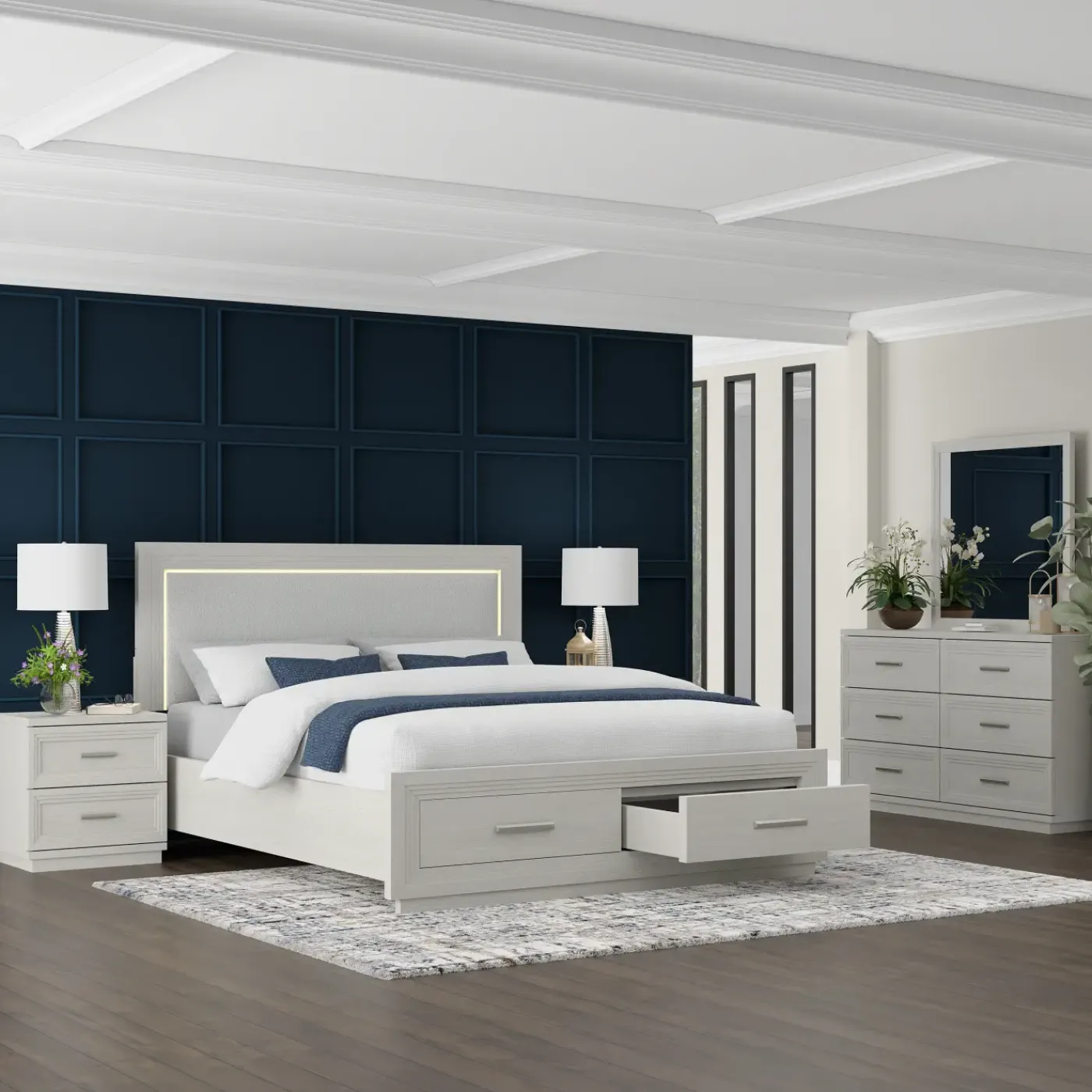 Online Burbank California King Storage Bed, Dresser, Mirror, Nightstand Bedroom|All Outlet & Clearance Items