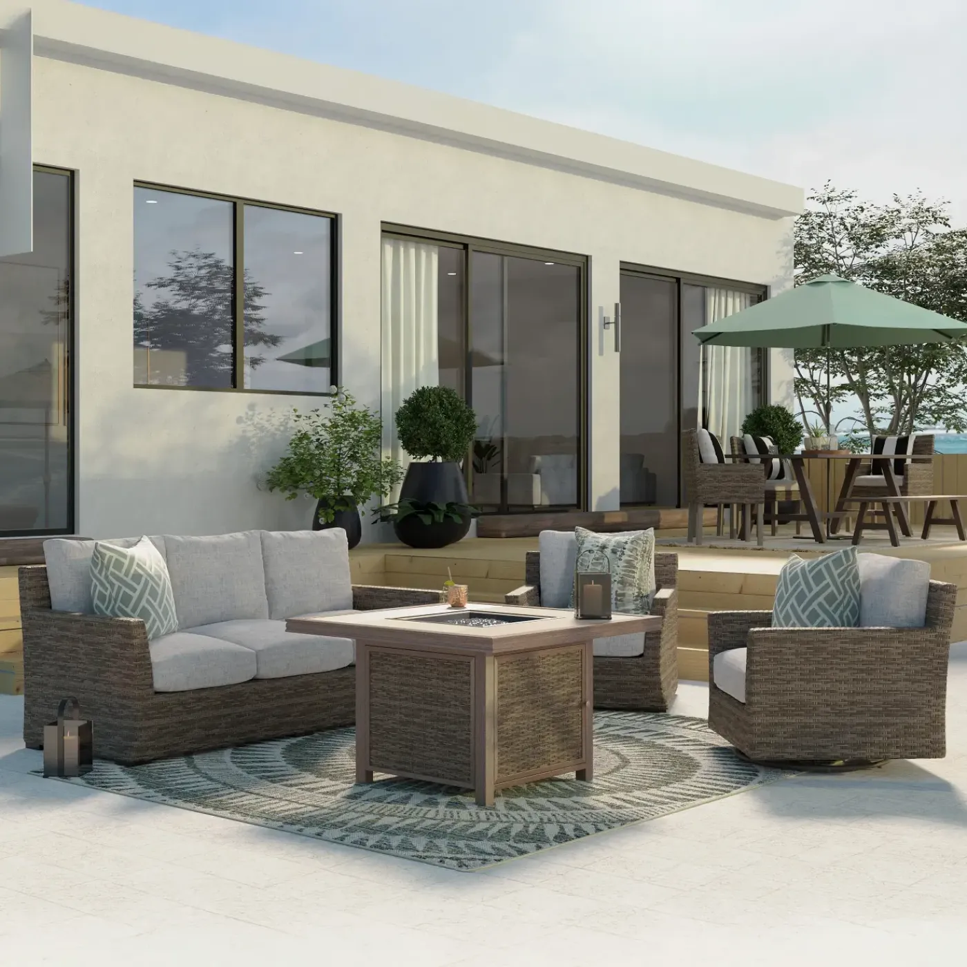 Hot Cabo Sofa, 2 Chairs, and Firepit Outdoor Seating
