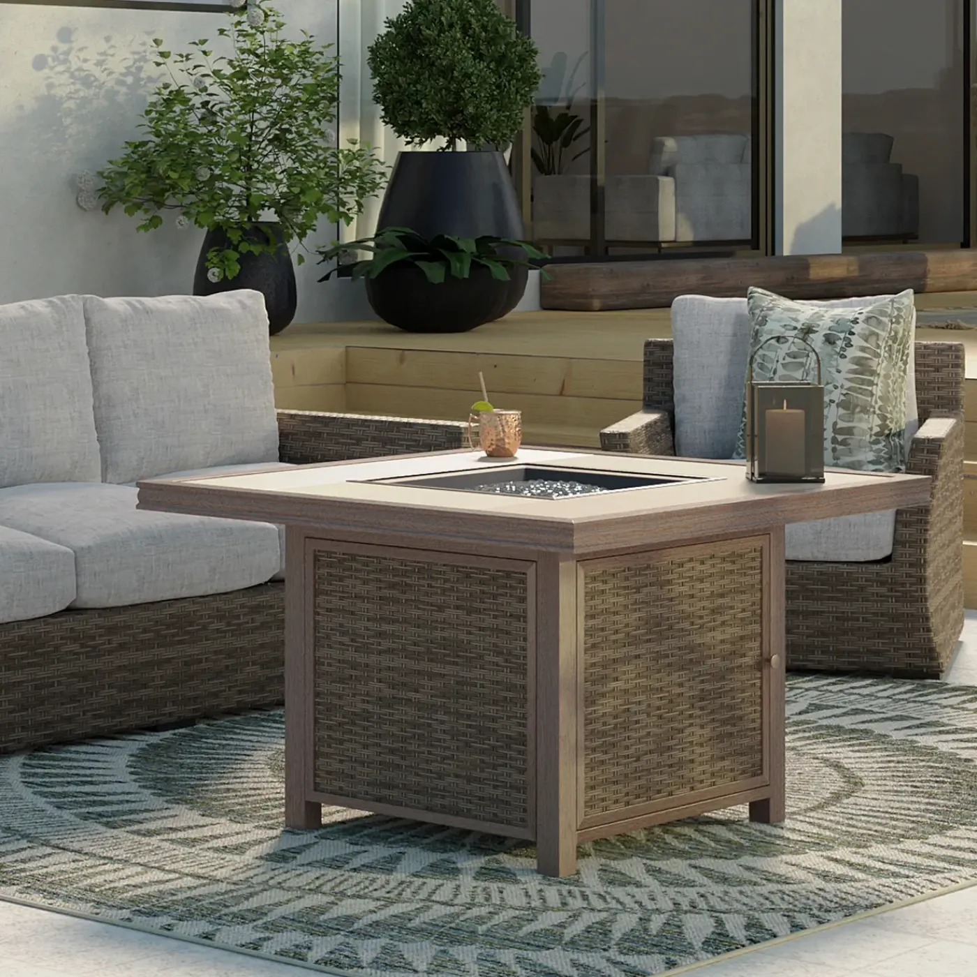 Hot Cabo Sofa, 2 Chairs, and Firepit Outdoor Seating