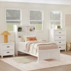 Cali Kids White Bookcase Bedroom Set Kids Bedroom Sets|Twin Beds