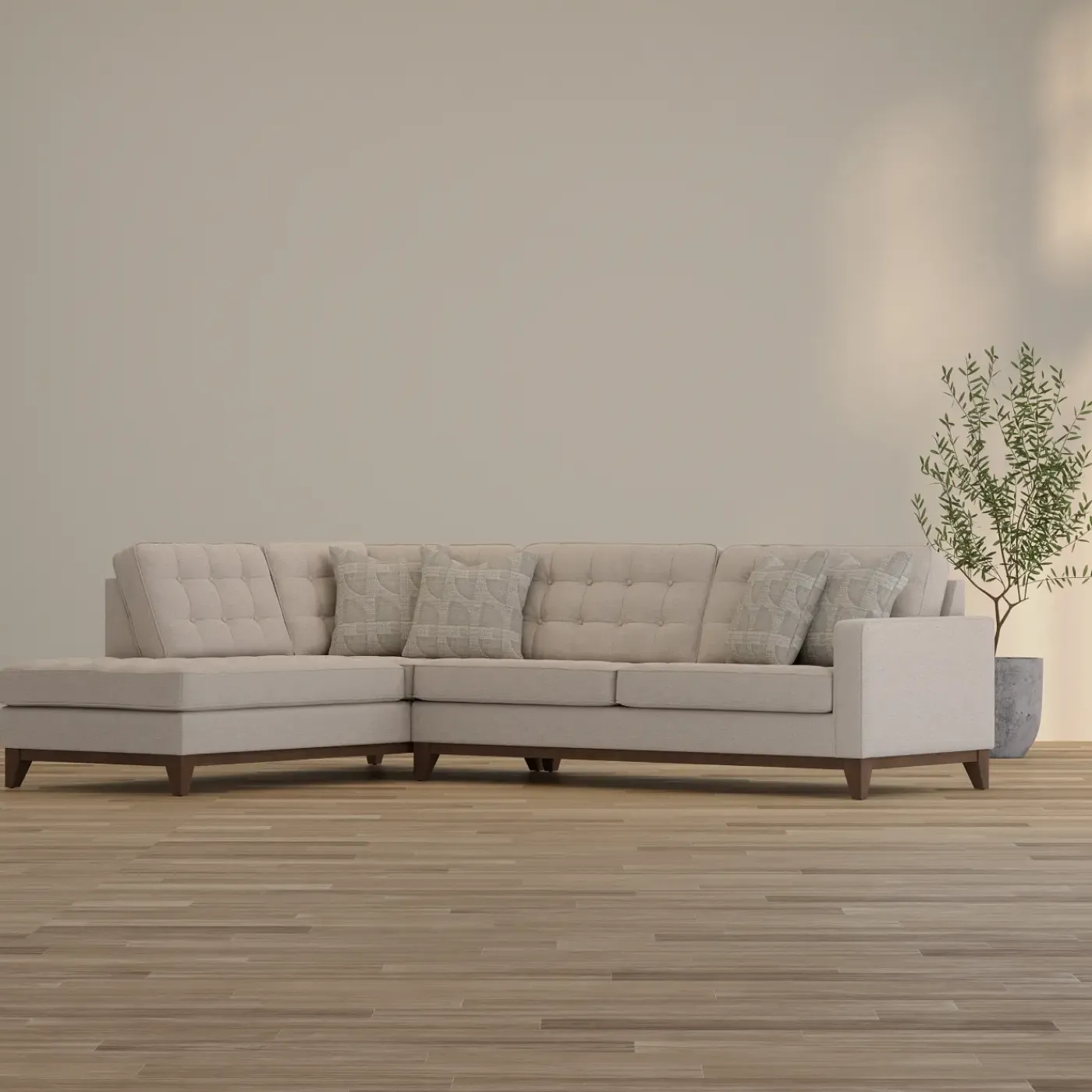 Calvin Sectional Beige 2pc Sectional with LAF Chaise Living Room Sets|Sectionals