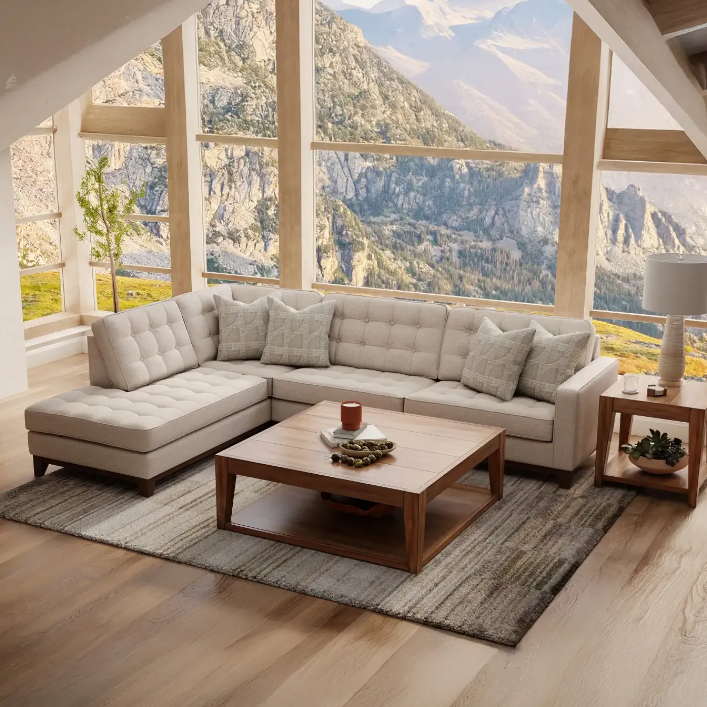 Calvin Sectional Beige 2pc Sectional with LAF Chaise Living Room Sets|Sectionals