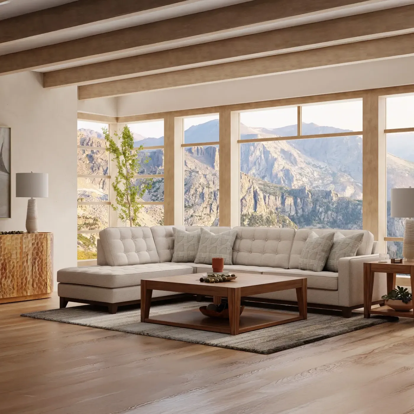 Calvin Sectional Beige 2pc Sectional with LAF Chaise Living Room Sets|Sectionals