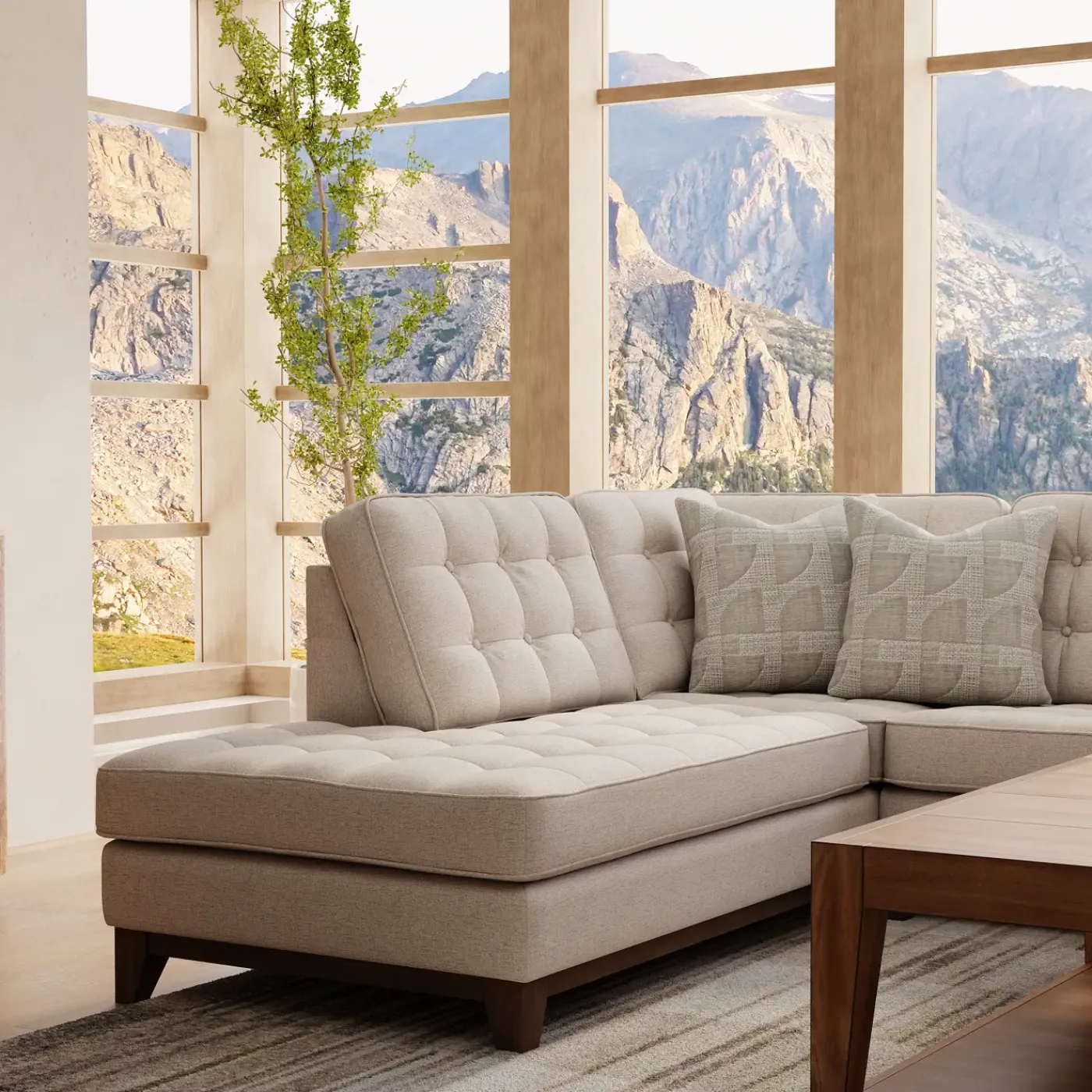 Calvin Sectional Beige 2pc Sectional with LAF Chaise Living Room Sets|Sectionals
