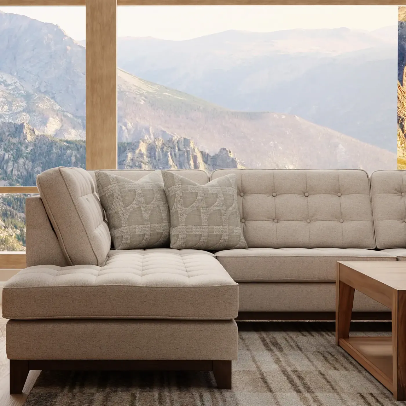Calvin Sectional Beige 2pc Sectional with LAF Chaise Living Room Sets|Sectionals