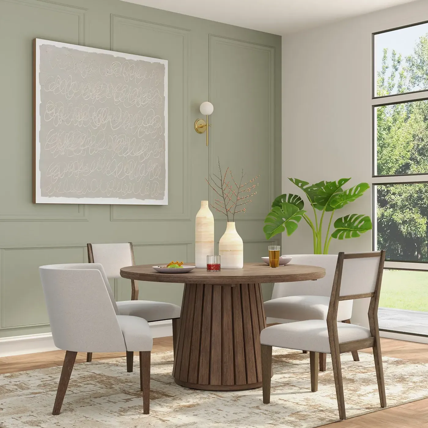 Outlet Carnaby Extendable Round Table, 2 Arm Chairs & 2 Side chairs Dining Room Sets