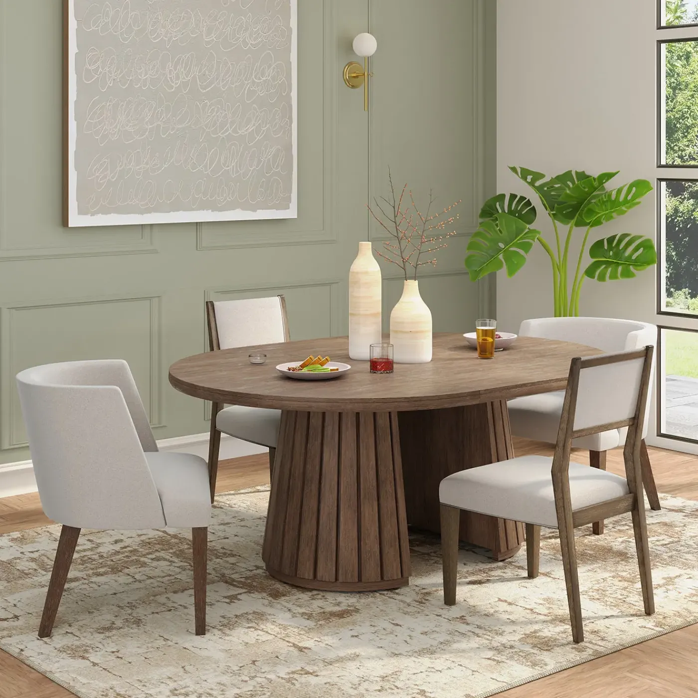 Outlet Carnaby Extendable Round Table, 2 Arm Chairs & 2 Side chairs Dining Room Sets