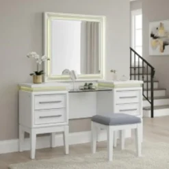 Danica 3pc Vanity, Mirror & Stool Vanities