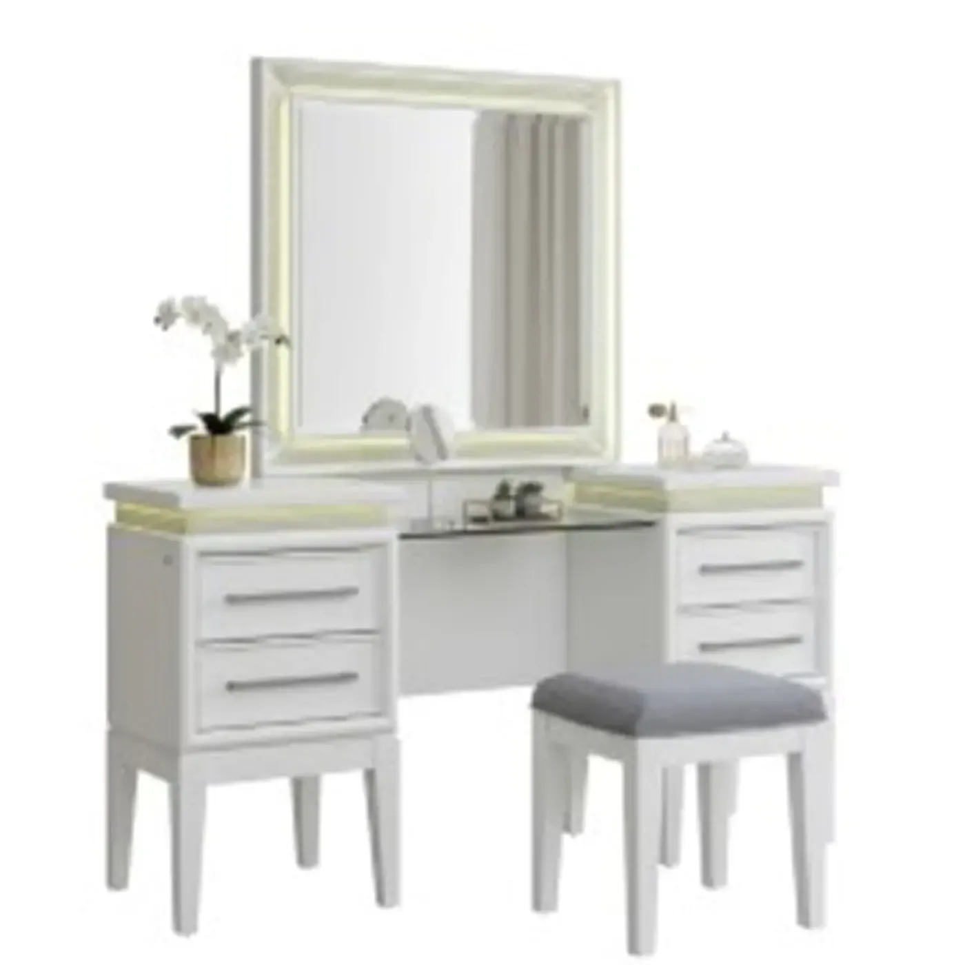Danica 3pc Vanity, Mirror & Stool Vanities