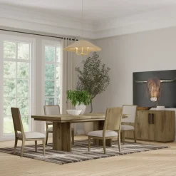 Outlet Durian Extendable Trestle Dining Table & 4 Side Chairs Dining Room Sets