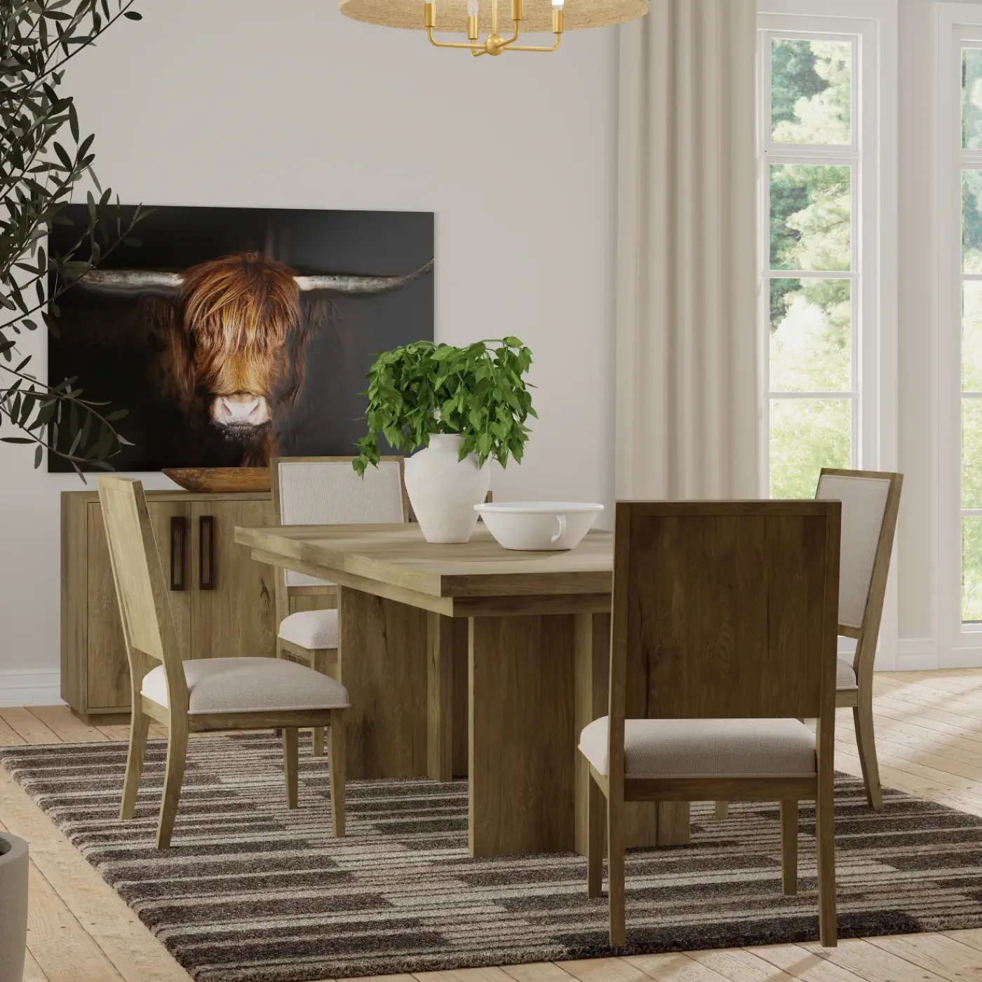 Outlet Durian Extendable Trestle Dining Table & 4 Side Chairs Dining Room Sets