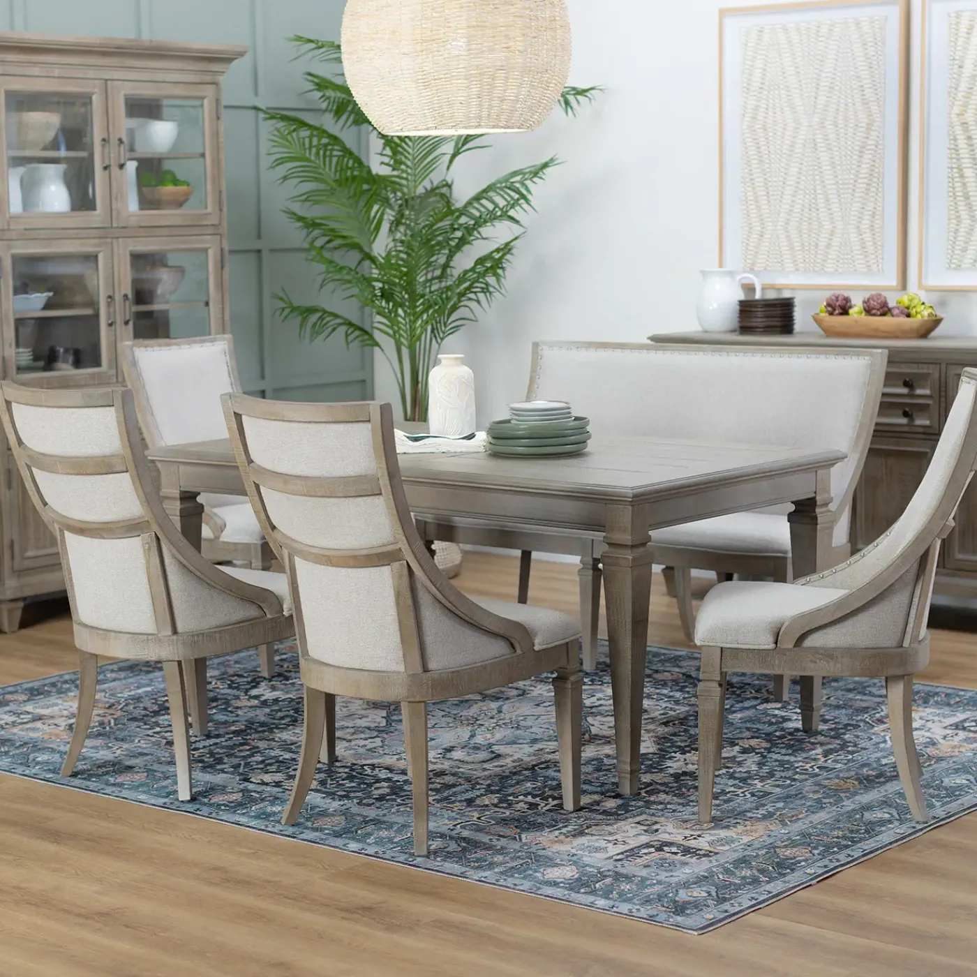 Discount East Bay Extendable Table, 4 Arm Chairs & Bench With Back Dining Room Sets
