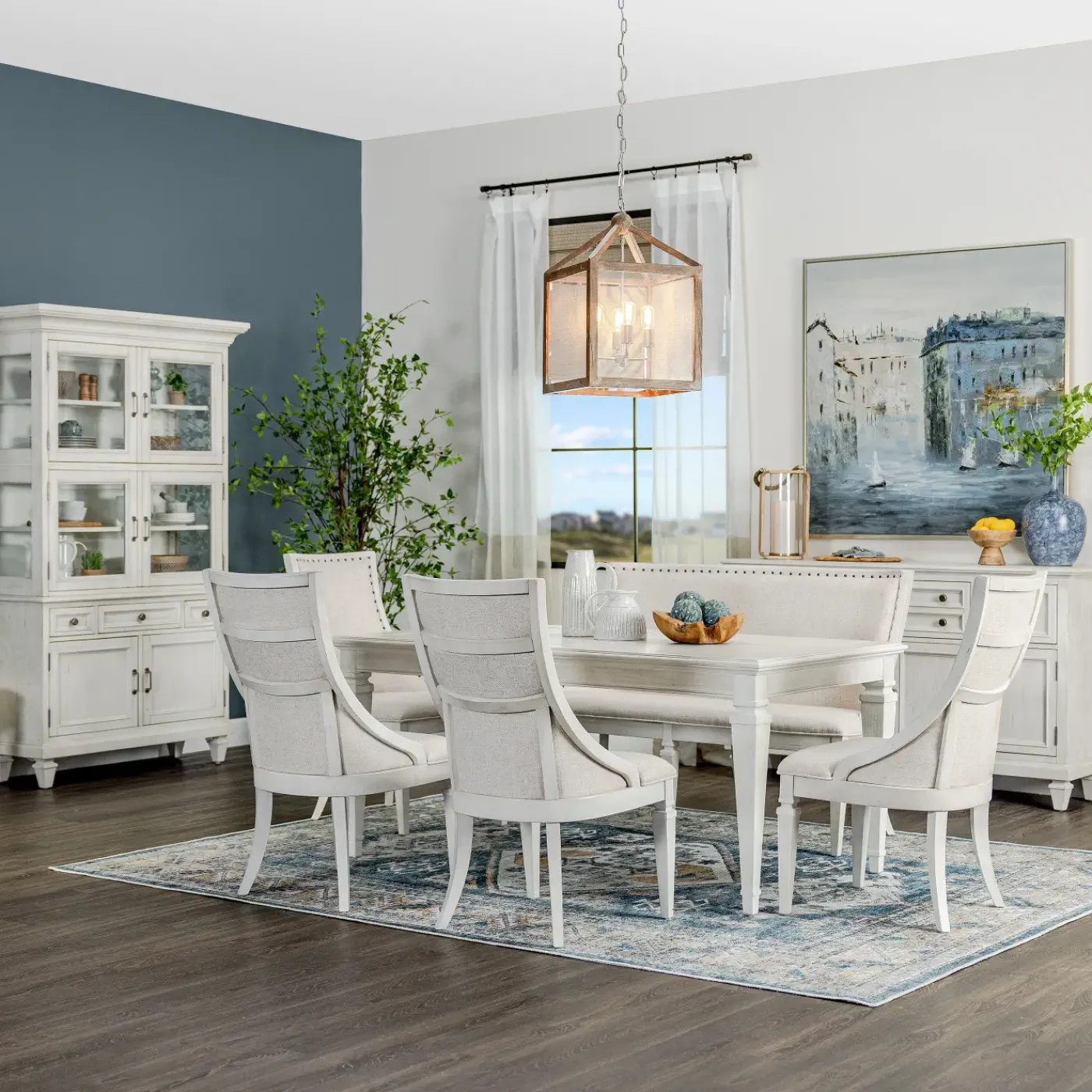 Hot East Bay 6pc Dining Set: Extendable Dining Table, 4 Arm Chairs & Bench Dining Room Sets