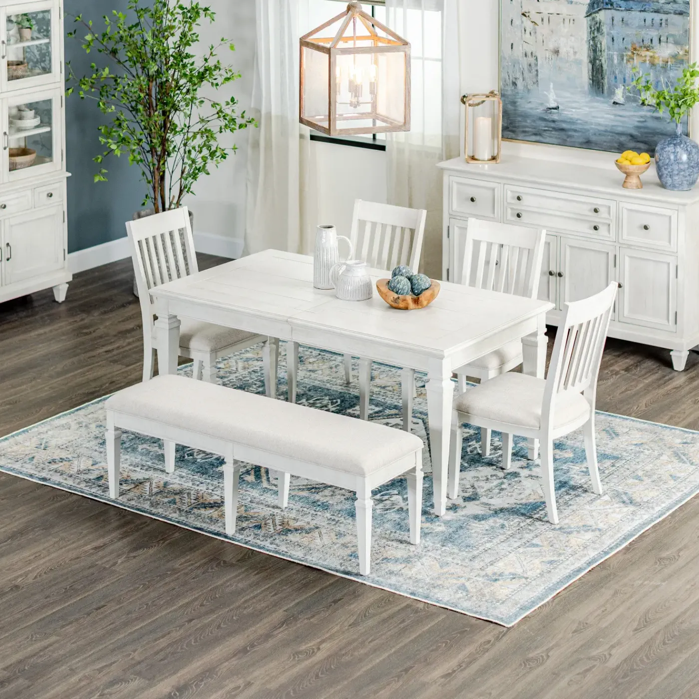 Sale East Bay 6pc Dining Set: Extendable Table, 4 Side Chairs & Bench Dining Room Sets