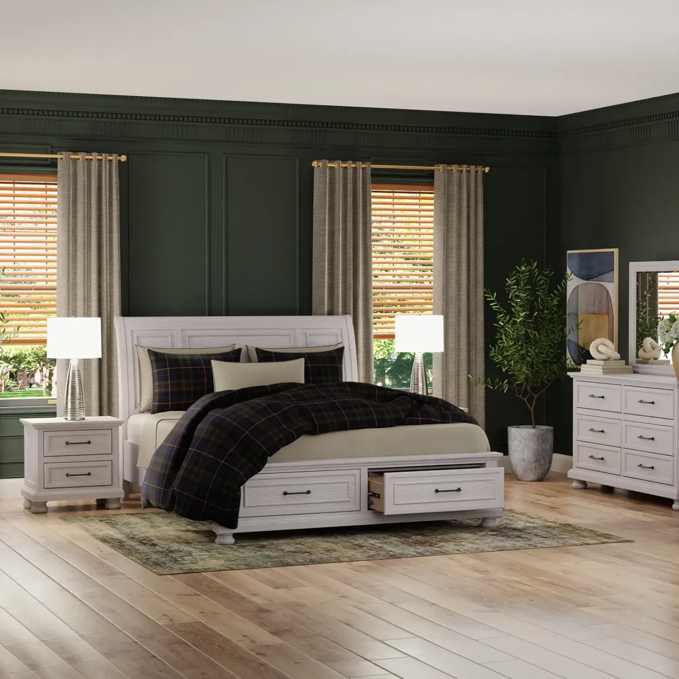 Clearance Hanover California King Sleigh Bed, Dresser, Mirror & Nightstand Bedroom|All Outlet & Clearance Items