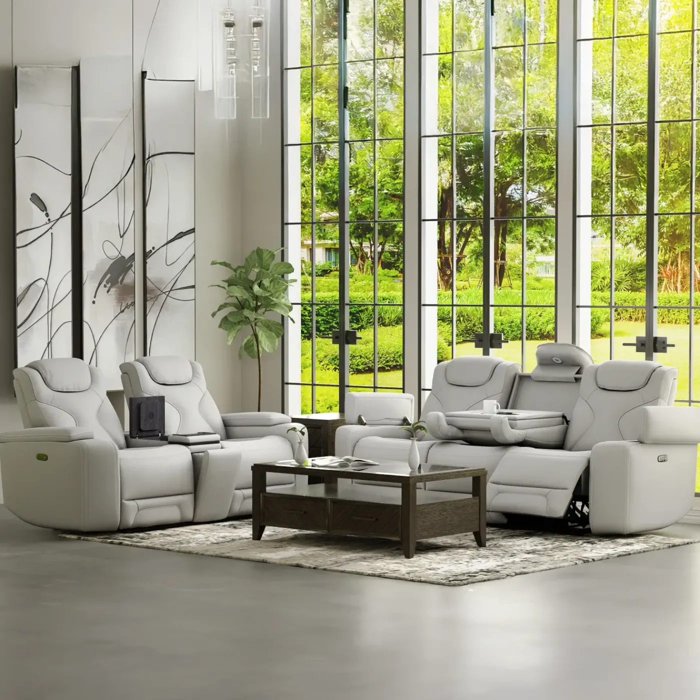 New Jet Leather Motion Sofa & Loveseat Set Living Room Sets|Reclining Furniture
