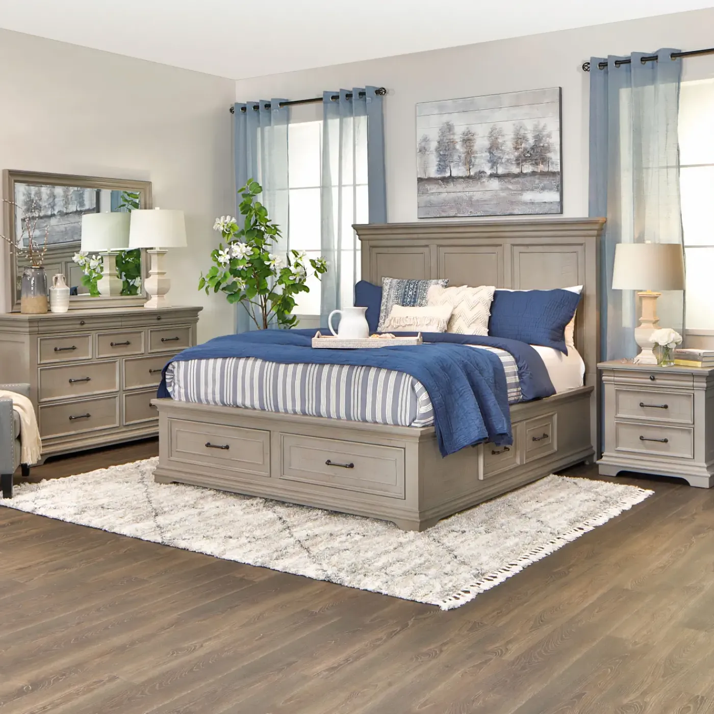 Discount Legion Eastern King Storage Bed, Dresser, Mirror, Nightstand Bedroom Sets