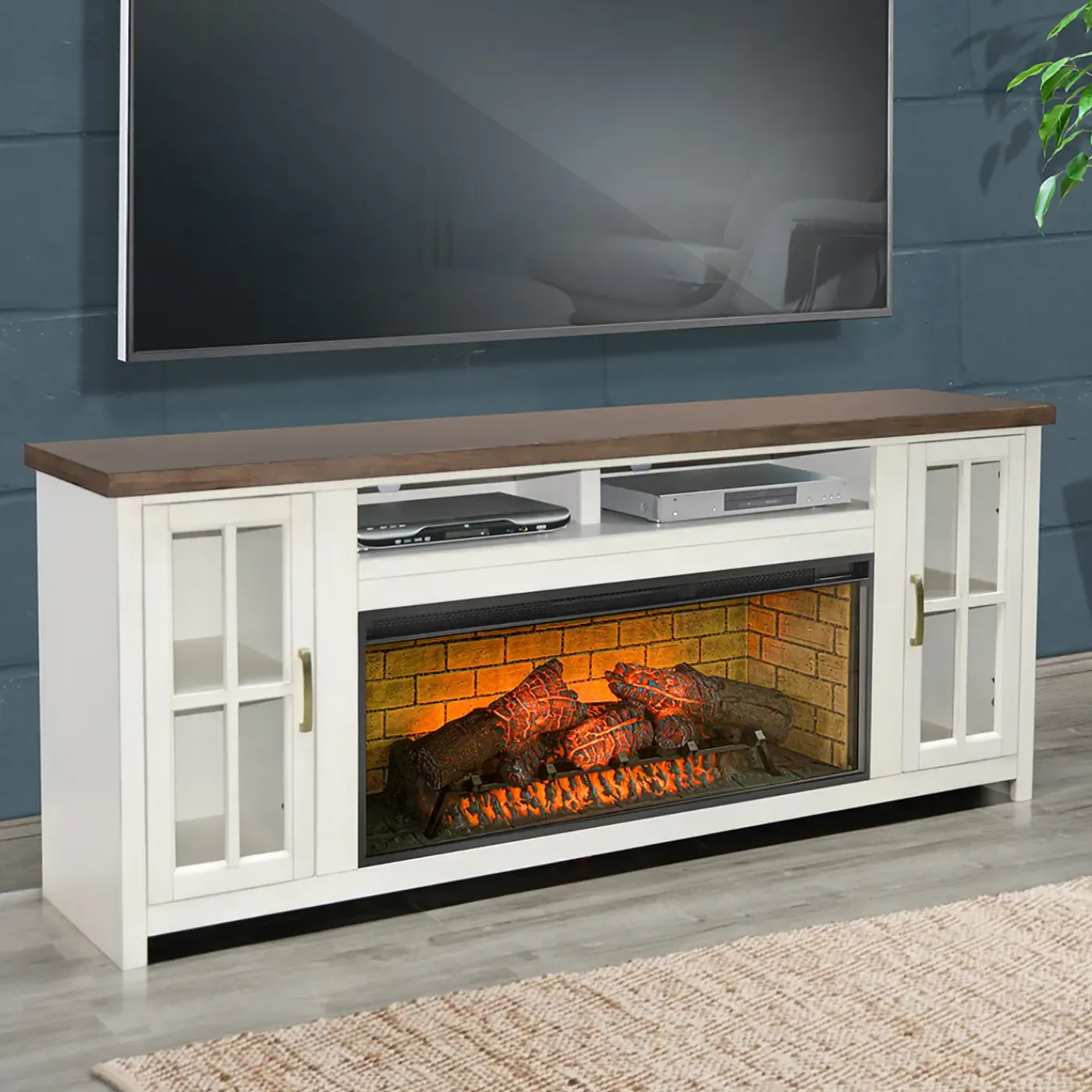 Sale Levi Media Console & Log Fire Insert Electric Fireplaces