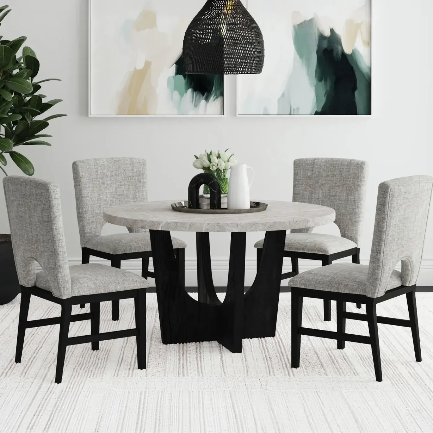 Sale Orwell Round Faux Stone Dining Set! Dining Room Sets