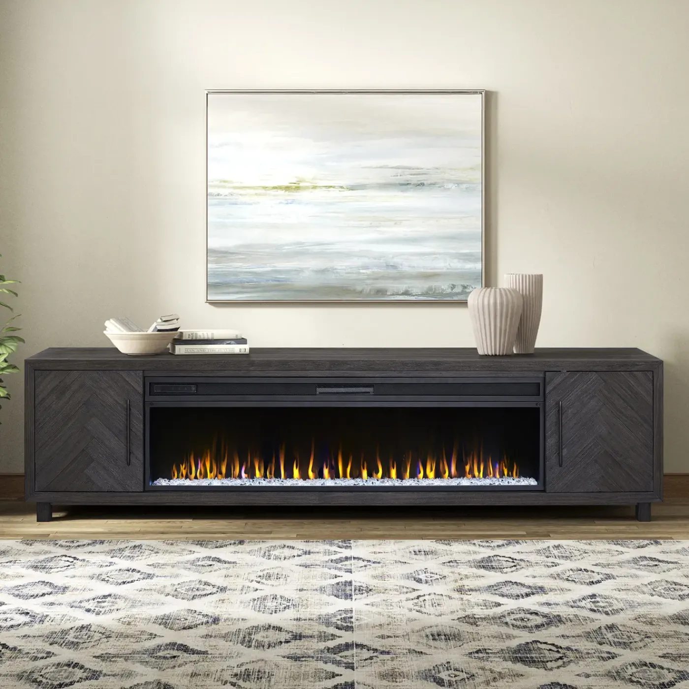 Outlet Pasadena 96" Crystal Fireplace Console Entertainment Centers & Tv Stands