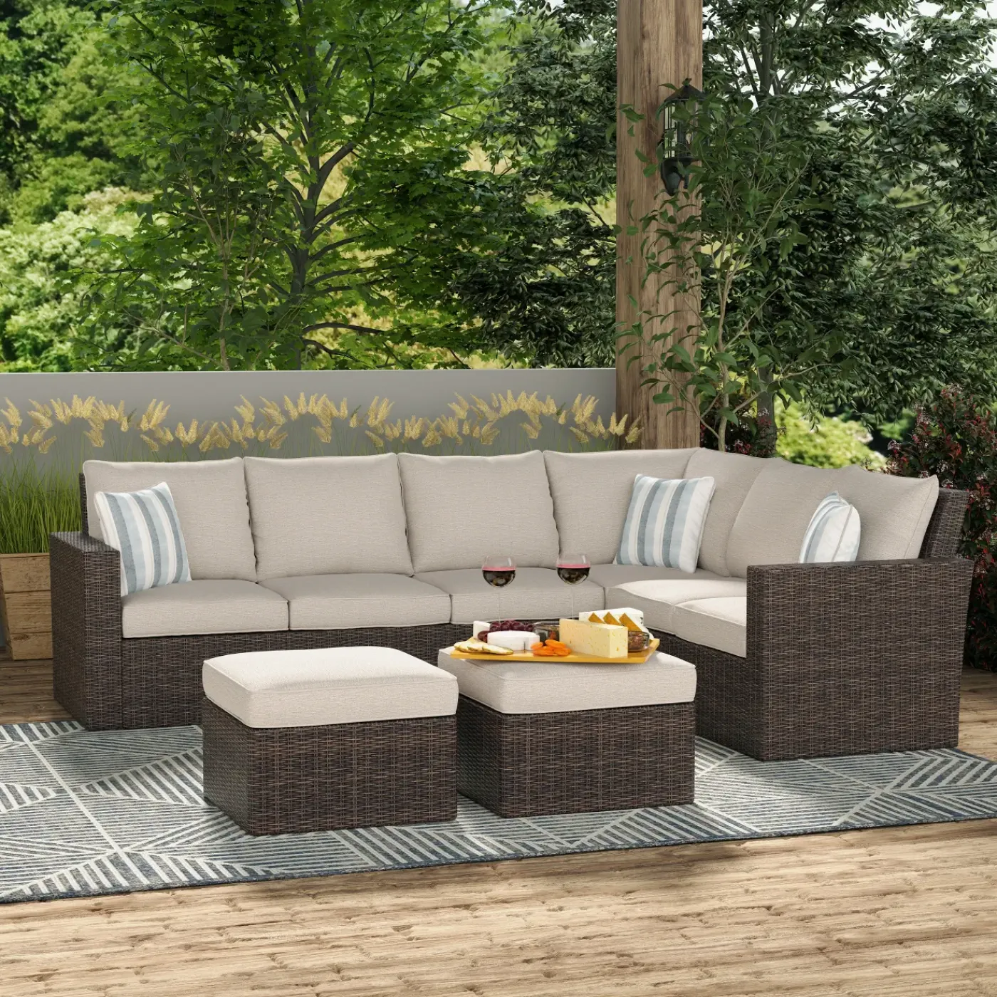 Hot Puerto Nuevo 3pc Set: Outdoor Sectional & 2 Stools Outdoor Seating