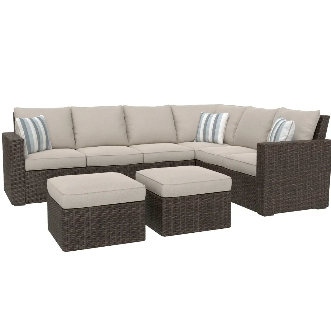 Hot Puerto Nuevo 3pc Set: Outdoor Sectional & 2 Stools Outdoor Seating