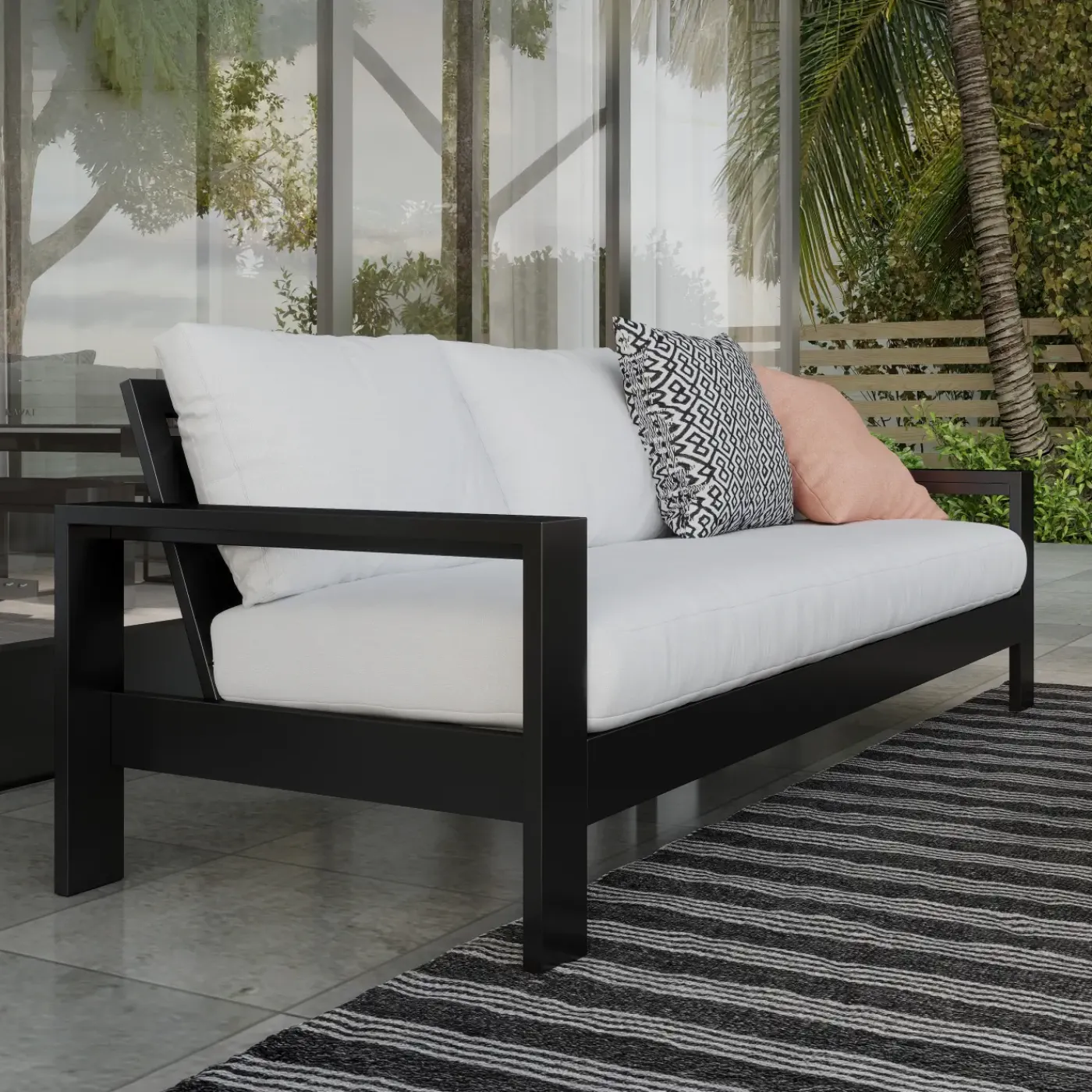 New Queensland 3pc Outdoor Seating Set: Sofa & 2 Rocker Lounge Chairs Outdoor Seating
