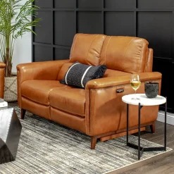 Discount Remy Leather Power Reclining Loveseat with Power Headrests Loveseats|Reclining Furniture
