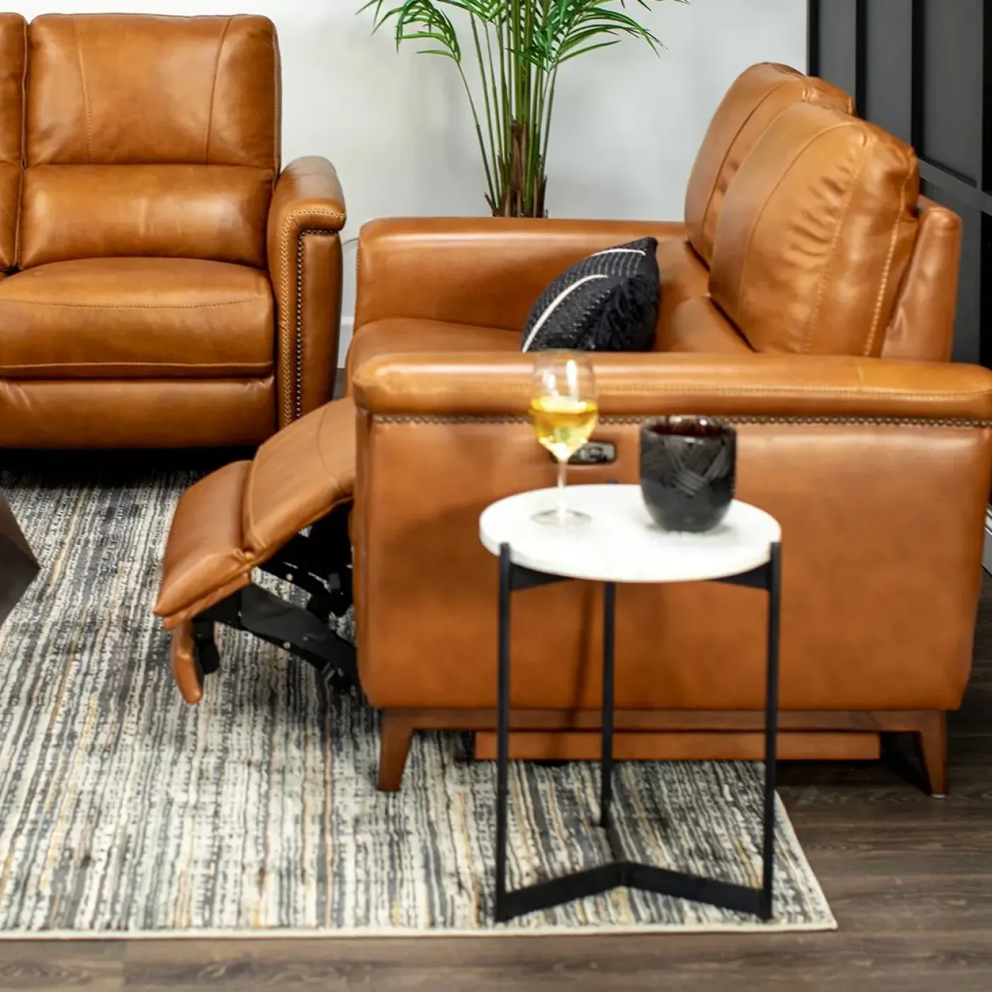 Discount Remy Leather Power Reclining Loveseat with Power Headrests Loveseats|Reclining Furniture