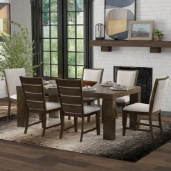 Online Riley 7pc Dining Set: Extendable Table, 2 Upholstered Chairs & 4 Slat Back Chairs Dining Room Sets