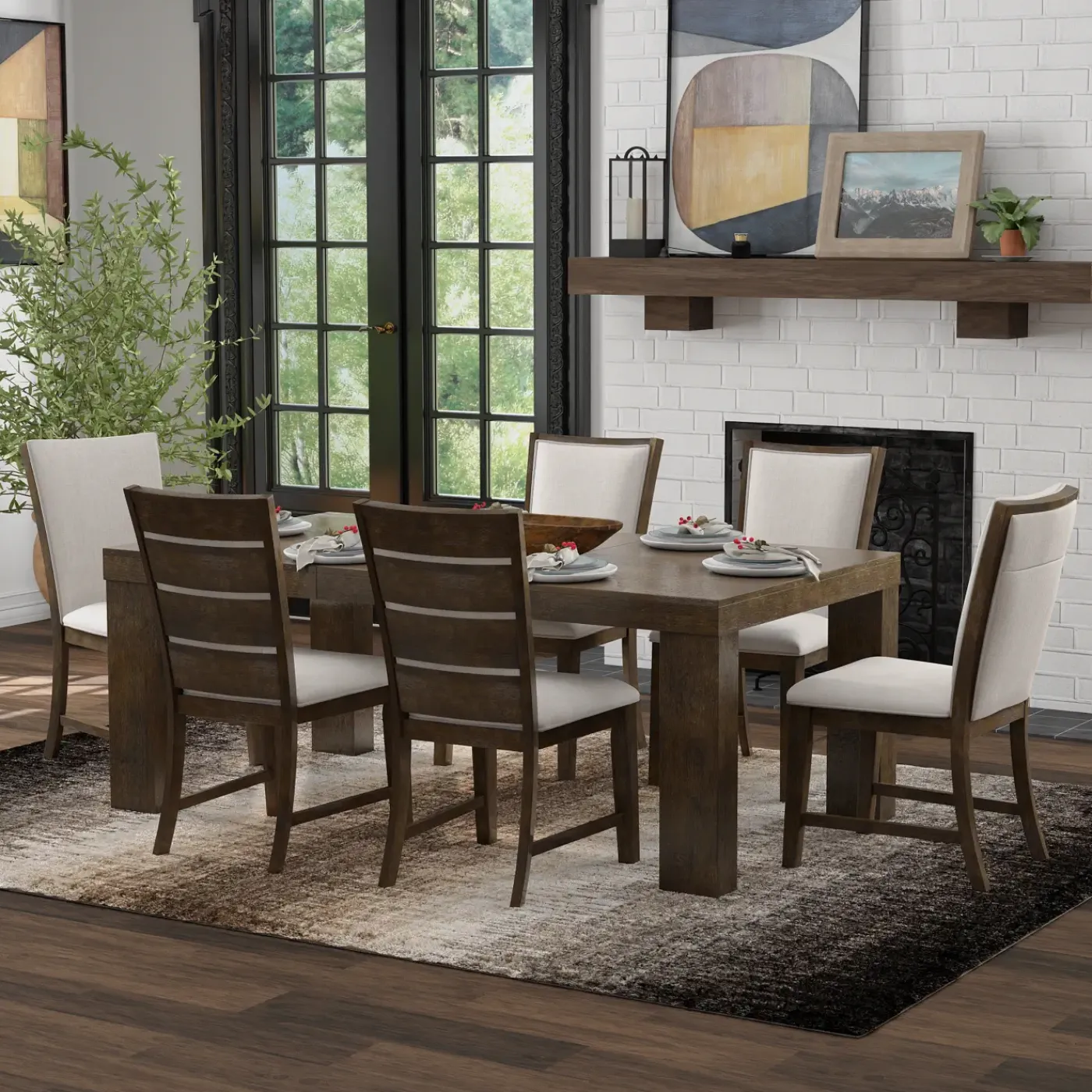 Online Riley 7pc Dining Set: Extendable Table, 2 Upholstered Chairs & 4 Slat Back Chairs Dining Room Sets