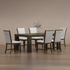New Riley 7pc Dining Set: Extendable Table, Uph Back Chairs Dining Room Sets