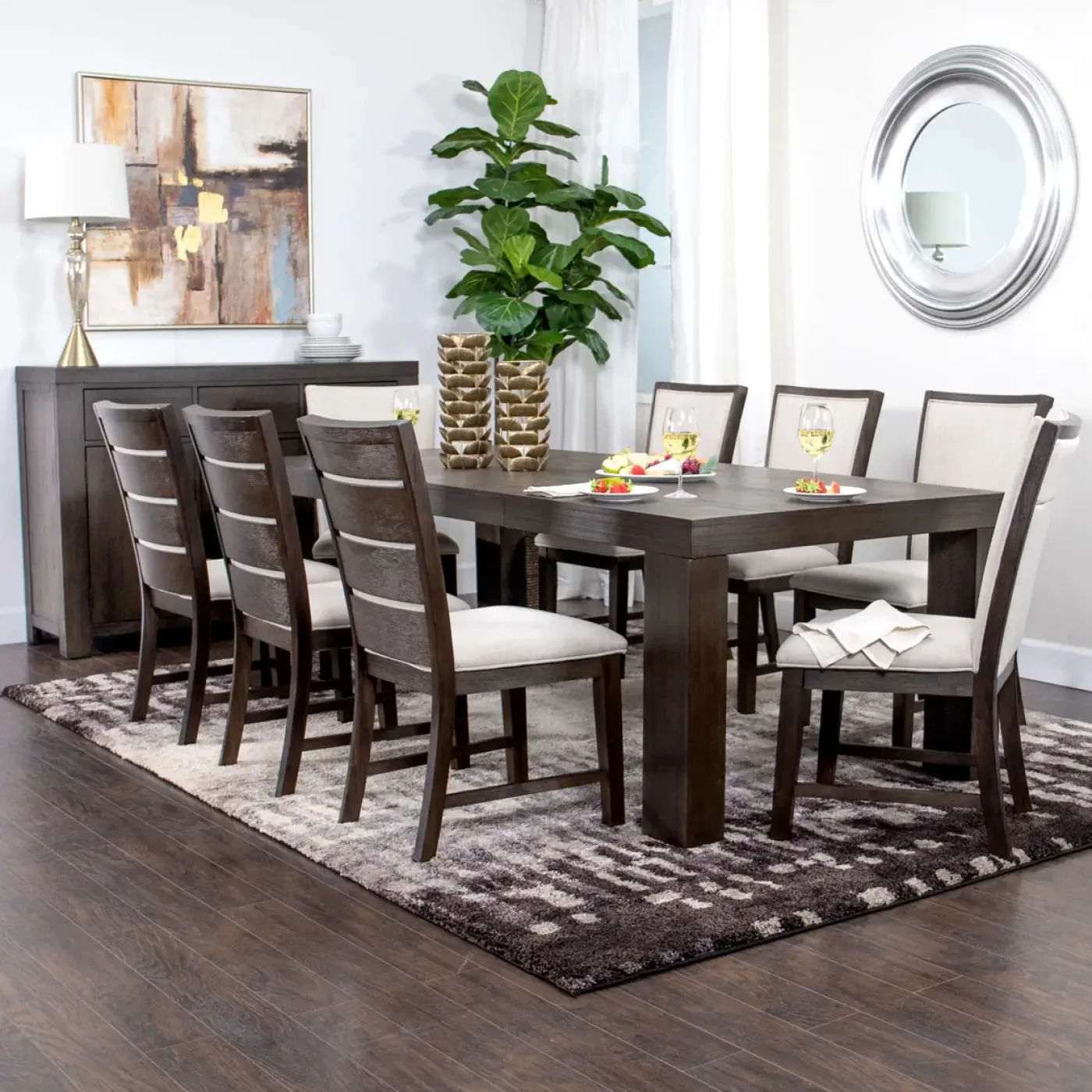 Best Riley 9pc Dining Set: Extendable Table, 2 Upholstered Chairs & 6 Slat Back Chairs Dining Room Sets