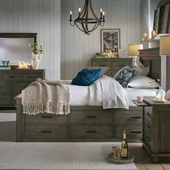 Discount Rivington Eastern King Captain's Bed, Dresser, Mirror & Nightstand Bedroom Sets