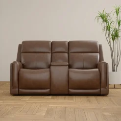 Hot Royale Leather Power Glider Loveseat with Console Loveseats|Living Room
