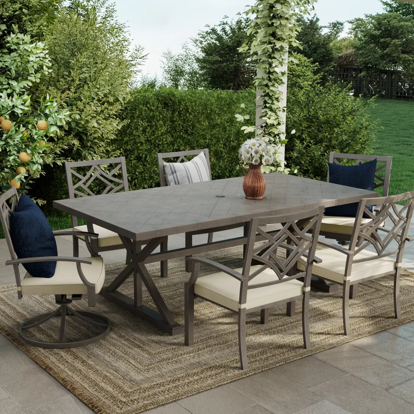 Discount Saint Lucia Outdoor Dining Set-New! 7pc Dining Set: Table, 4 Armchairs & 2 Swivel Armchairs Outdoor Dining|Outdoor Furniture Sets