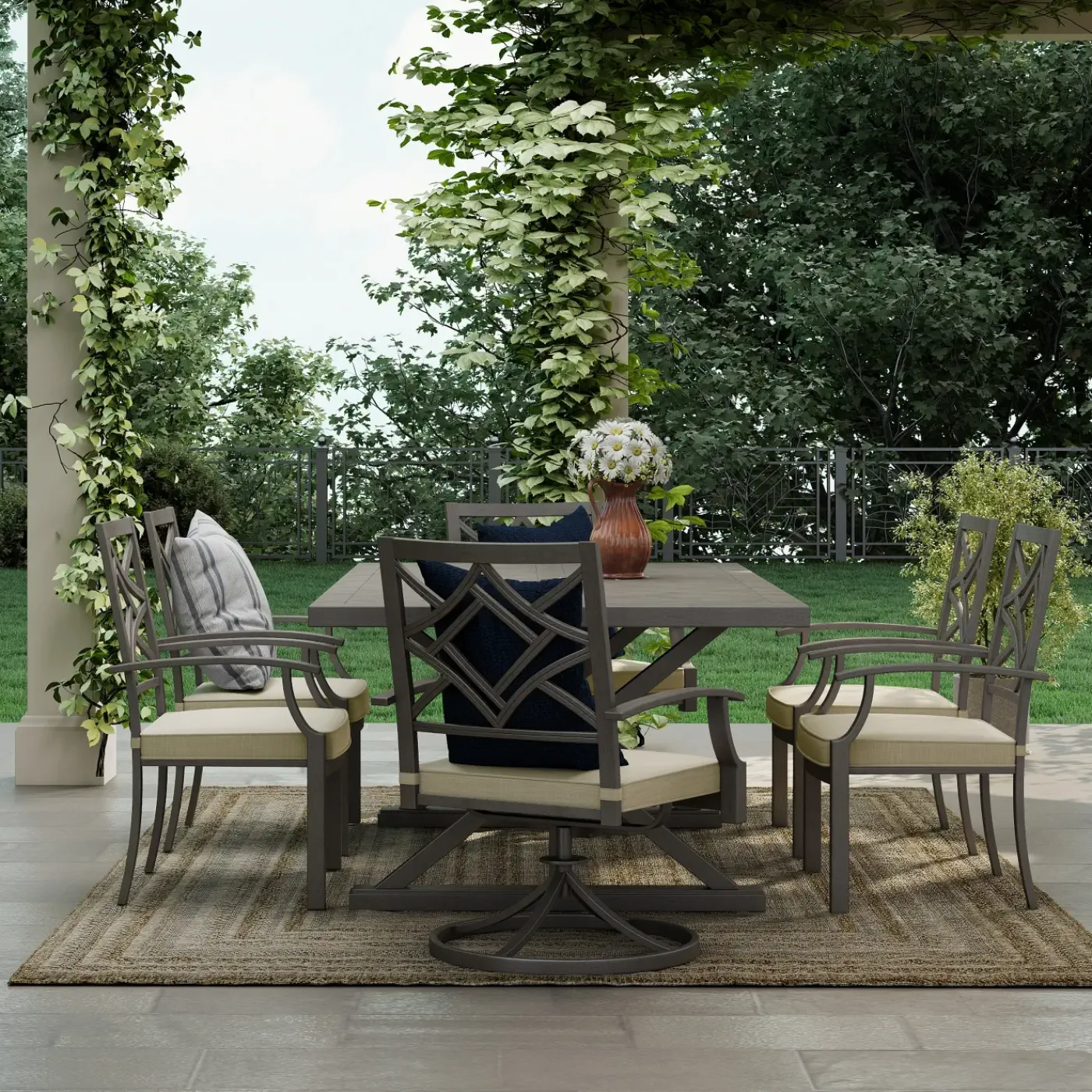 Discount Saint Lucia Outdoor Dining Set-New! 7pc Dining Set: Table, 4 Armchairs & 2 Swivel Armchairs Outdoor Dining|Outdoor Furniture Sets