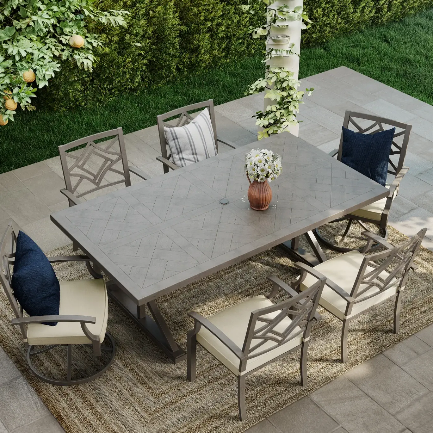 Discount Saint Lucia Outdoor Dining Set-New! 7pc Dining Set: Table, 4 Armchairs & 2 Swivel Armchairs Outdoor Dining|Outdoor Furniture Sets