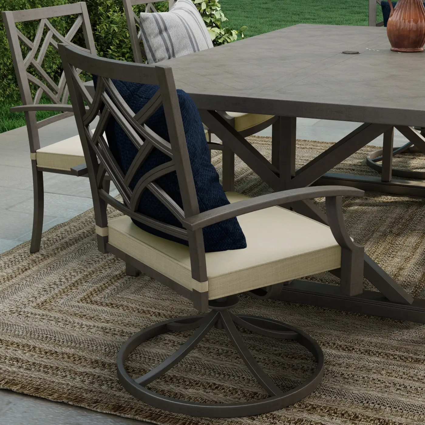 Discount Saint Lucia Outdoor Dining Set-New! 7pc Dining Set: Table, 4 Armchairs & 2 Swivel Armchairs Outdoor Dining|Outdoor Furniture Sets